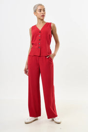 Tilde Linen Mix Straight Leg Trousers - Red