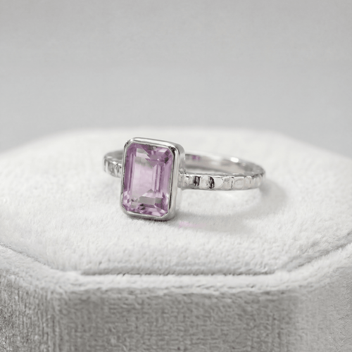 Tidewashed Amethyst Ring - Octagonal Amethyst & Hammered Band