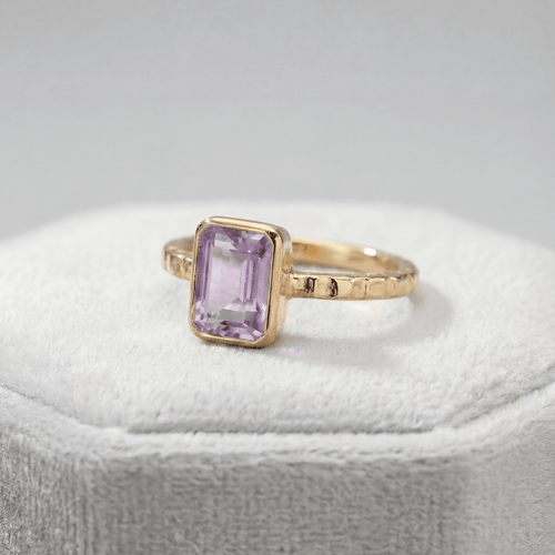 Tidewashed Amethyst Ring - Octagonal Amethyst & Hammered Band
