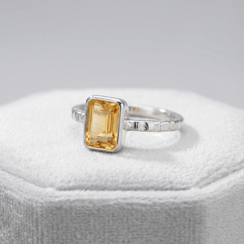 Tidewashed Citrine Ring - Octagonal Citrine & Hammered Band