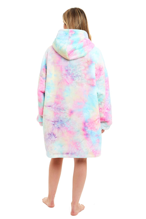 Daisy Dreamer Tie Dye Rainbow Oversized Hooded Plush Fleece Wearable Blanket Cotton Rich Everyday Comfort