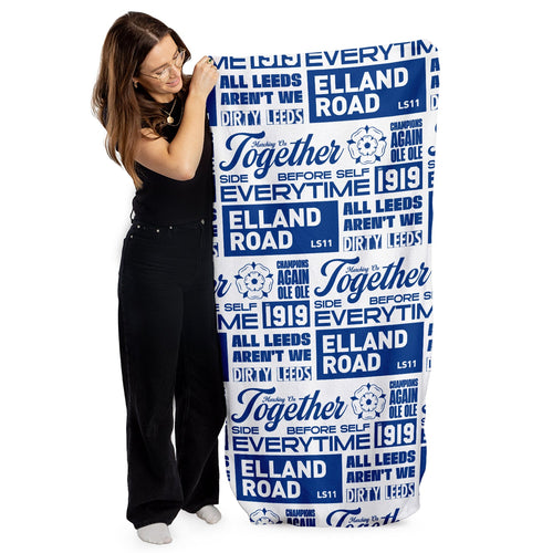 Leeds - Word Montage - White & Blue Beach Towel - Microfibre Retro Beach Towel - 150cm x 75cm