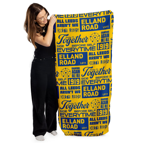 Leeds - Word Montage - Yellow & Blue Beach Towel - Microfibre Retro Beach Towel - 150cm x 75cm
