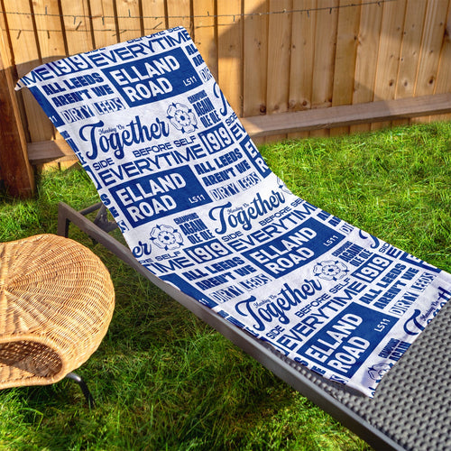 Leeds - Word Montage - White & Blue Beach Towel - Microfibre Retro Beach Towel - 150cm x 75cm