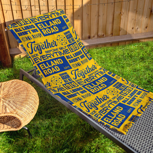Leeds - Word Montage - Yellow & Blue Beach Towel - Microfibre Retro Beach Towel - 150cm x 75cm