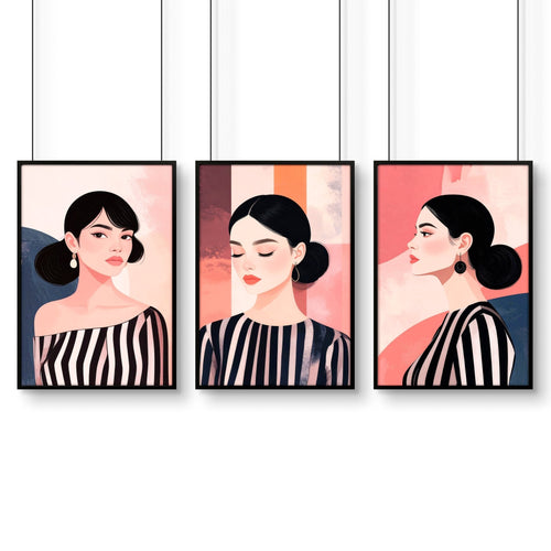 Trendy Wall Art For Bedroom | Set of 3 Bohemian Women Prints