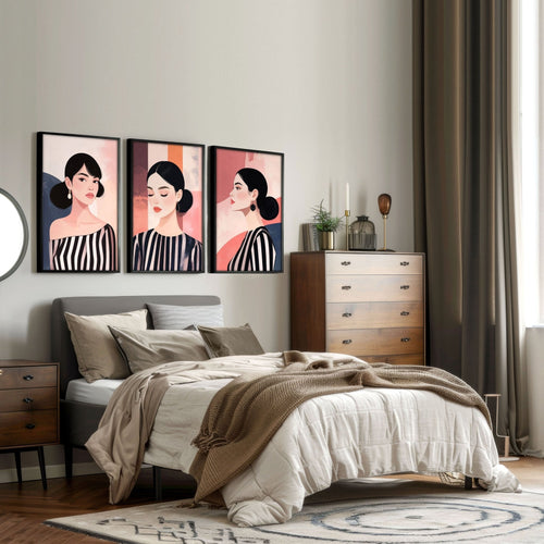 Trendy Wall Art For Bedroom | Set of 3 Bohemian Women Prints
