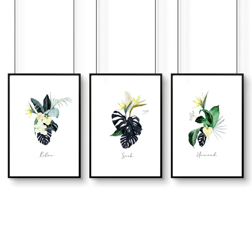 Decoration for bathroom walls | Set of 3 Tropical wall art