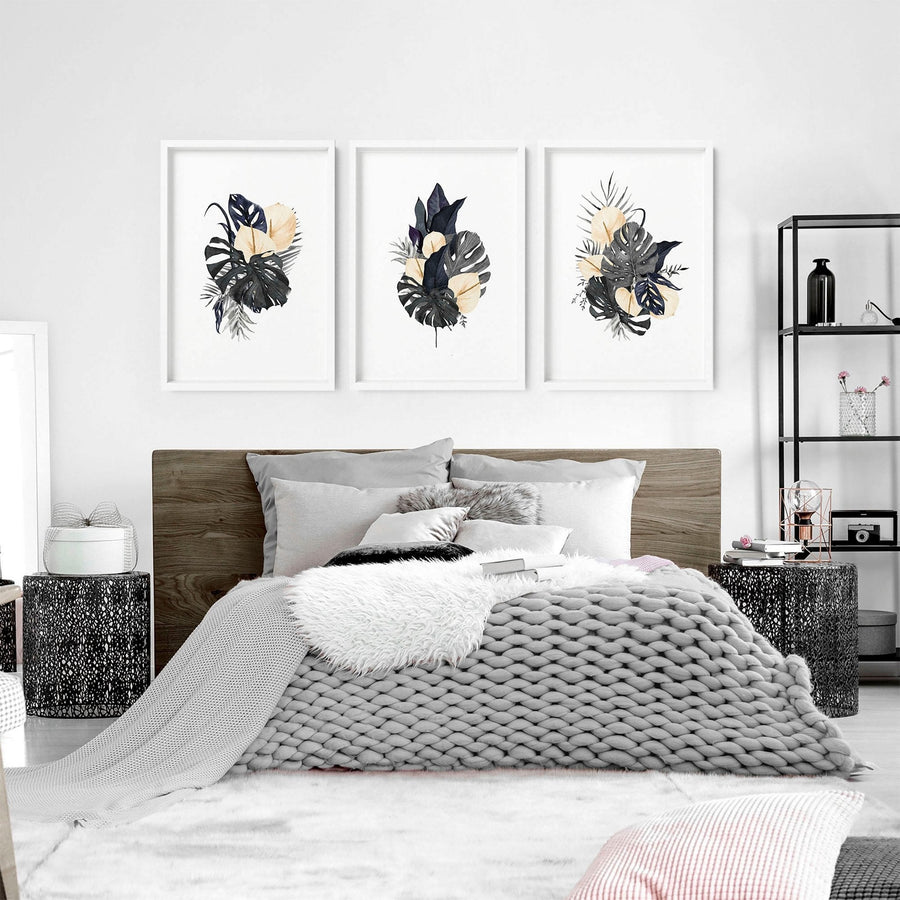 Framed Pictures for Bedroom – Set of 3 Tropical Prints