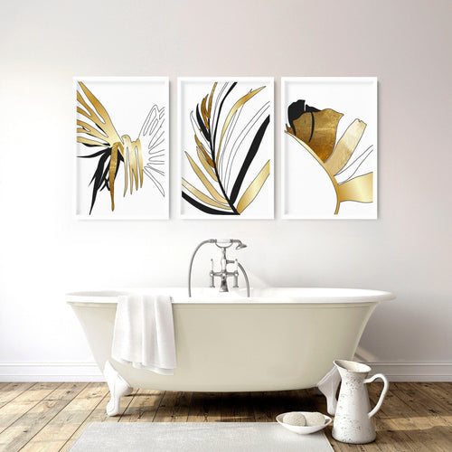 Wall Pictures for Bathroom | Tropical Gold Set of 3