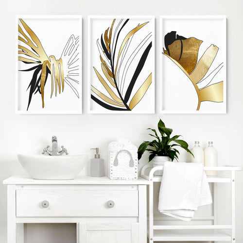 Wall Pictures for Bathroom | Tropical Gold Set of 3