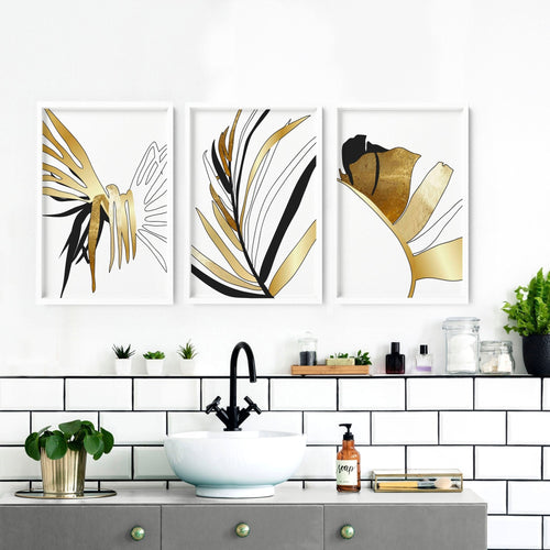 Wall Pictures for Bathroom | Tropical Gold Set of 3