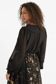 Louche Tuppence Statement Collar Long Sleeve Blouse Black