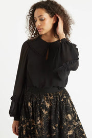 Louche Tuppence Statement Collar Long Sleeve Blouse Black