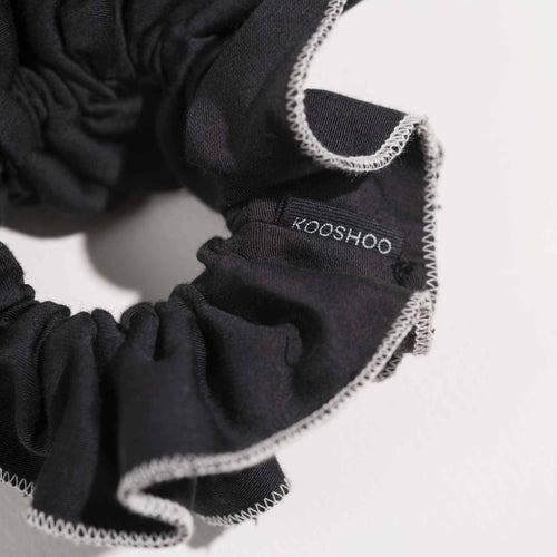 Tuxedo Ruffle Scrunchie – Organic Ruched Satin