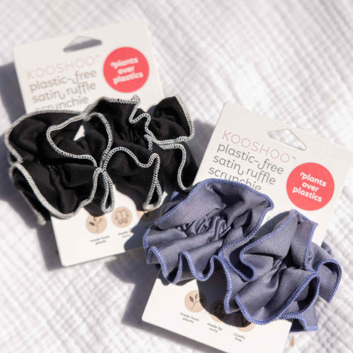 Tuxedo Ruffle Scrunchie – Organic Ruched Satin