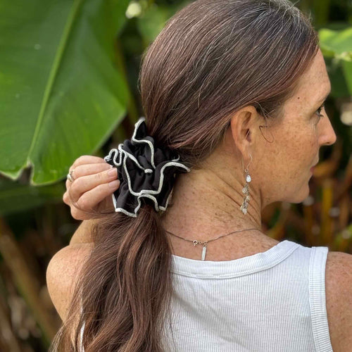 Tuxedo Ruffle Scrunchie – Organic Ruched Satin