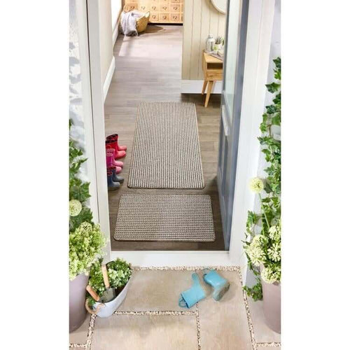 Twist Stripe Washable Mat or Runner Beige