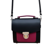 Handmade Leather Two Tone Sugarcube Handbag - Black & Magenta