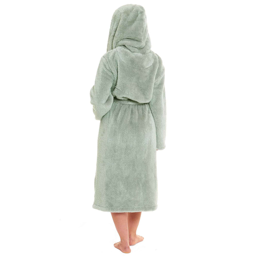Daisy Dreamer Hooded Fleece Touch Robe Womens Sage Green Extra Long UK Sizes 8-22