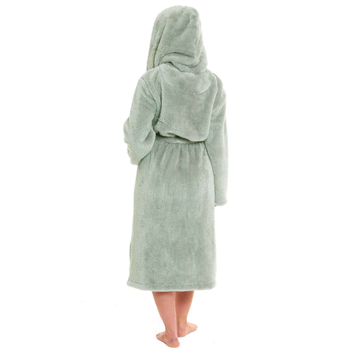 Daisy Dreamer Hooded Fleece Touch Robe Womens Sage Green Extra Long UK Sizes 8-22