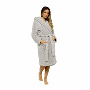 Daisy Dreamer Womens Grey Teddy Fleece Hooded Bath Robe Ultra Soft Premium Loungewear