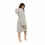 Daisy Dreamer Womens Grey Teddy Fleece Hooded Bath Robe Ultra Soft Premium Loungewear
