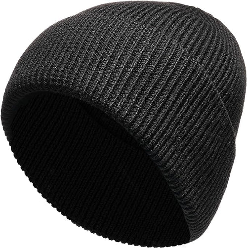 Heatwave Thermalwear Unisex Wool Knit Beanie Hat Black And Grey Windproof Insulated Turn