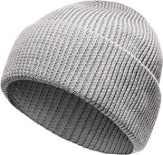 Heatwave Thermalwear Unisex Wool Knit Beanie Hat Black And Grey Windproof Insulated Turn