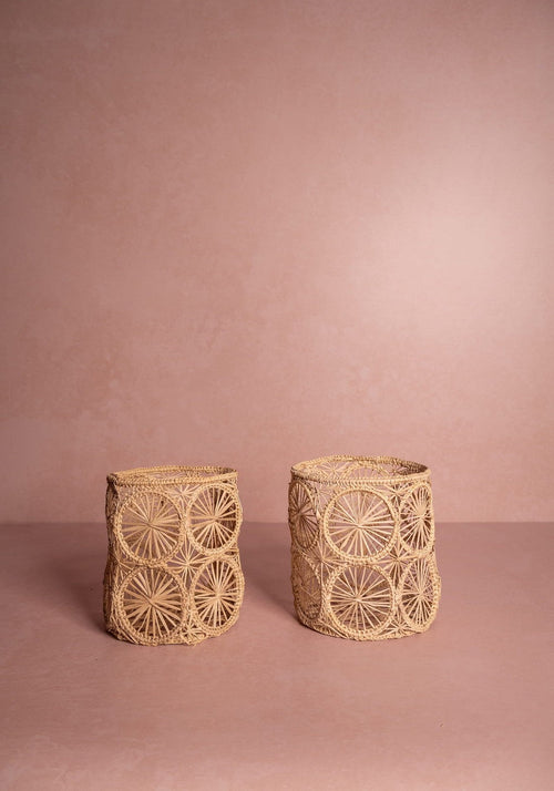 Atlántico Woven Hurricane Vase, Natural - Set of 2