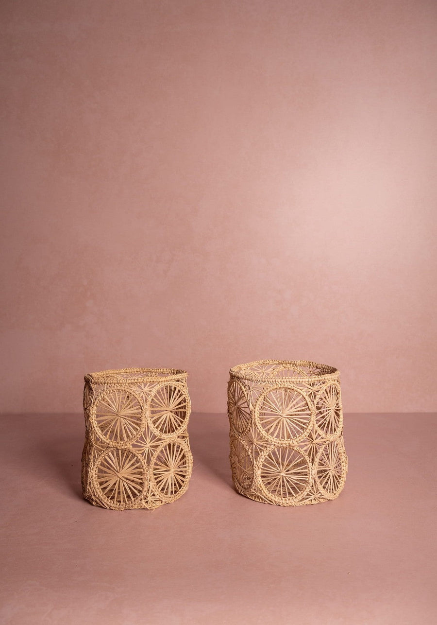 Atlántico Woven Hurricane Vase, Natural - Set of 2