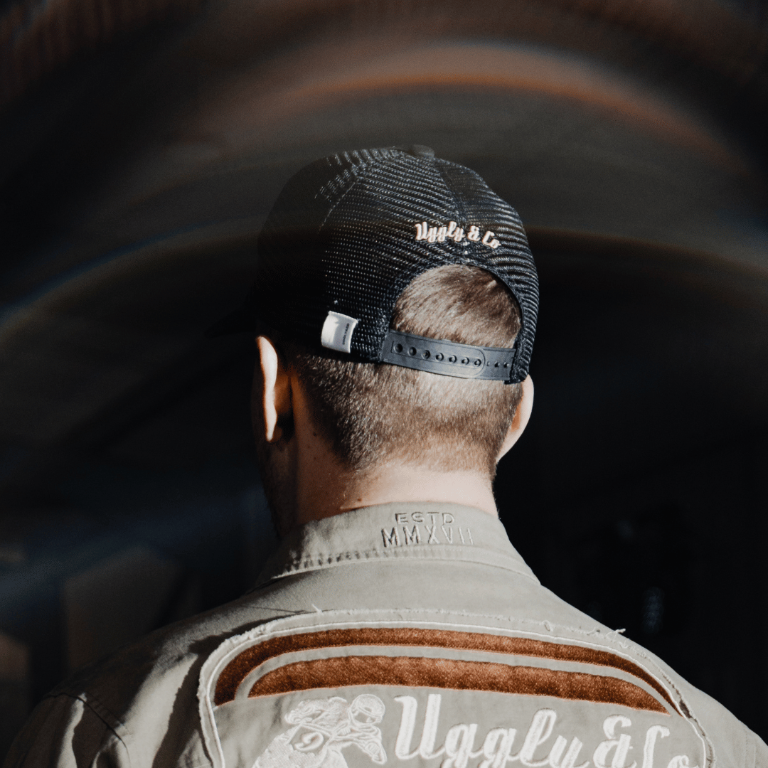 Black Flat Track Trucker Hat