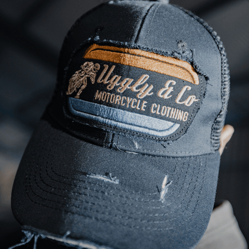 Black Flat Track Trucker Hat