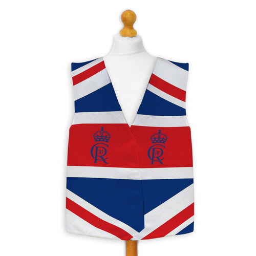 King Charles Coronation - Official Royal Badge - Novelty Costume Fancy Dress Waistcoat ( 4 sizes available )
