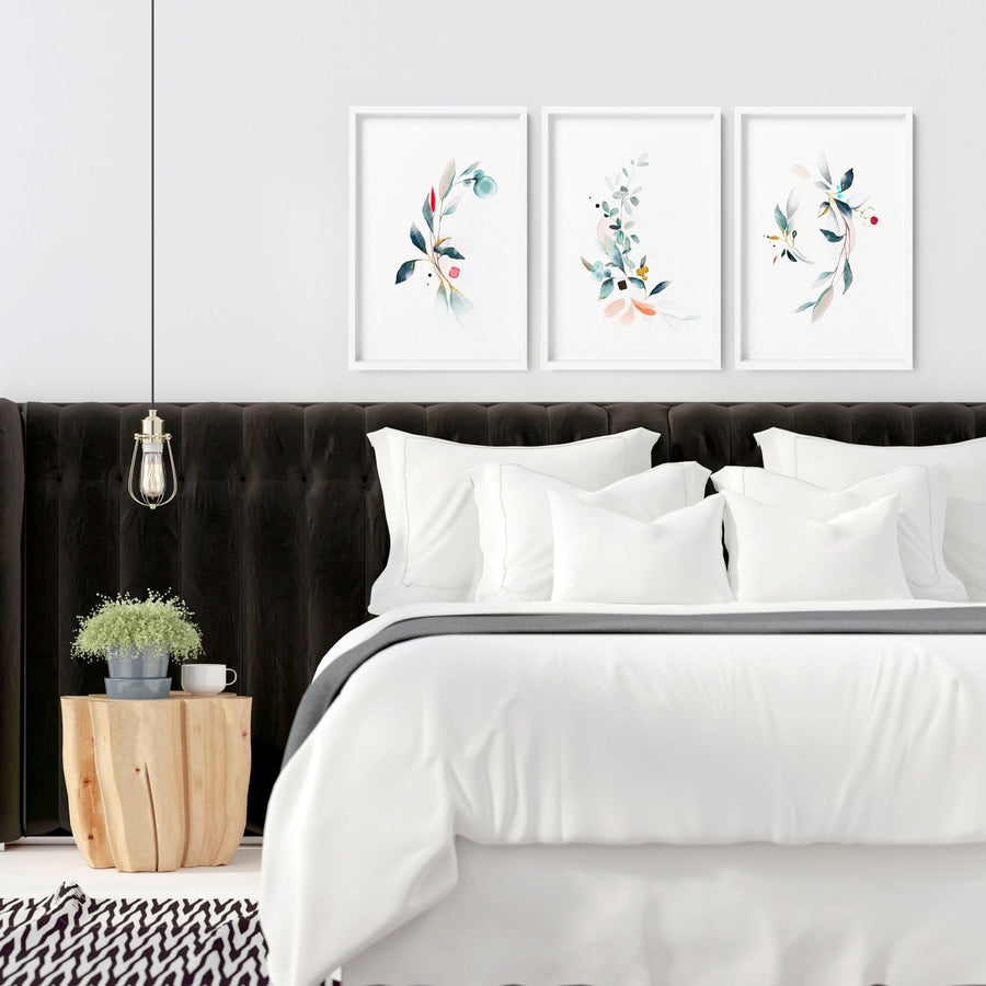 Relaxing bedroom wall art | set of 3 framed art prints