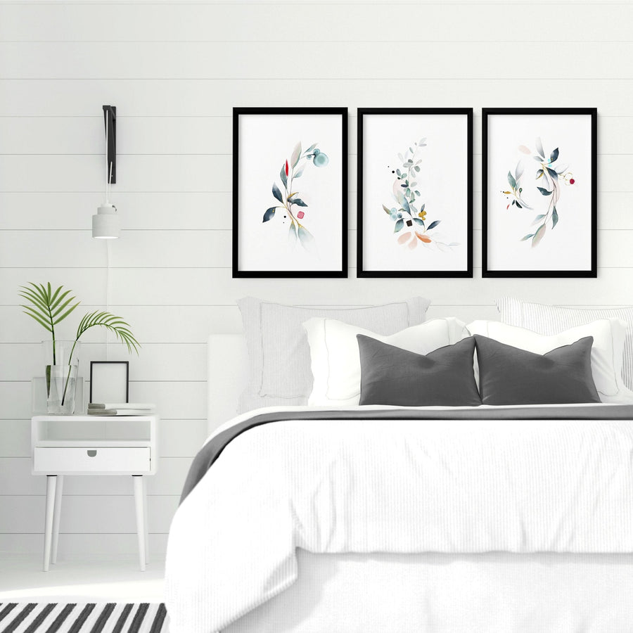 Relaxing bedroom wall art | set of 3 framed art prints