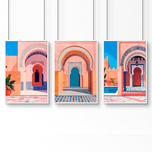 Wall Art For Living Room Framed | Set of 3 Moroccan Inspired Wall art Prints