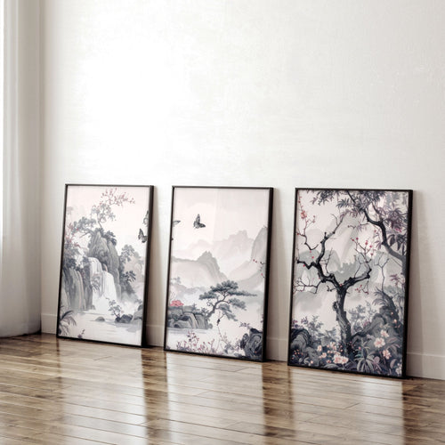 Wall Art For Living Room Large | Set of 3 Chinoiserie Wall art Prints