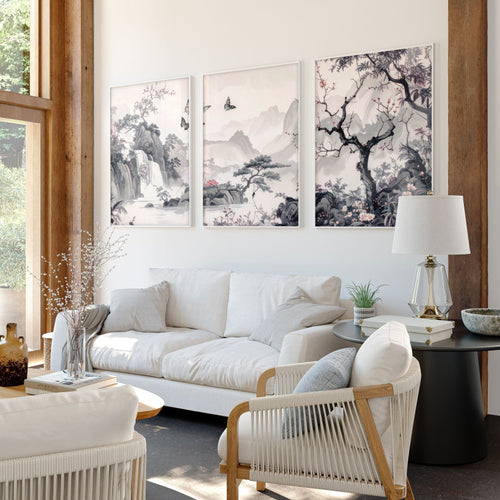 Wall Art For Living Room Large | Set of 3 Chinoiserie Wall art Prints