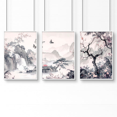Wall Art For Living Room Large | Set of 3 Chinoiserie Wall art Prints