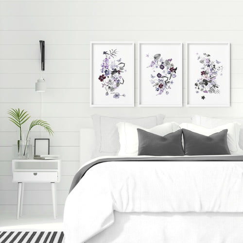 Set of 3 Wall Art for Bedroom – Shabby Chic Botanical Prints
