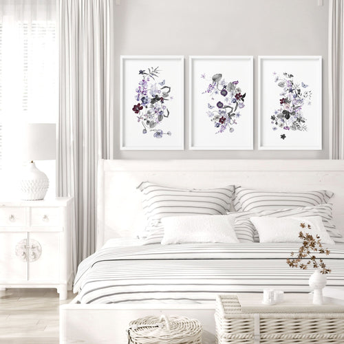 Set of 3 Wall Art for Bedroom – Shabby Chic Botanical Prints