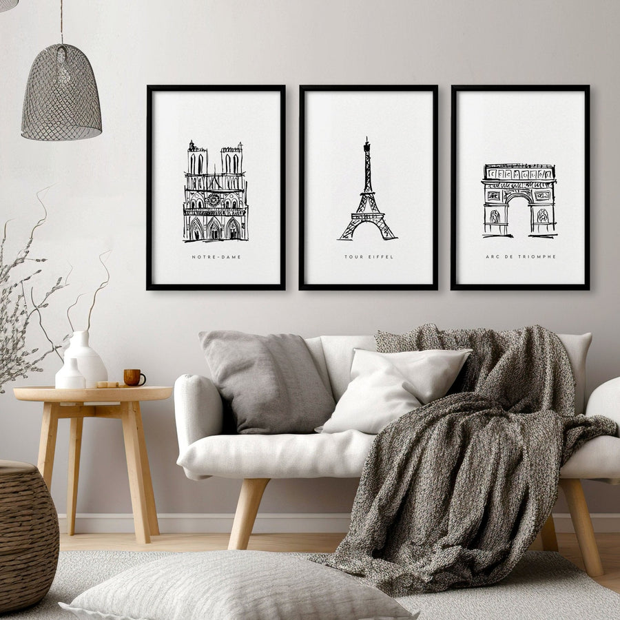 Wall Art Framed For Living Room | Set of 3 Paris Landmarks Wall art Prints