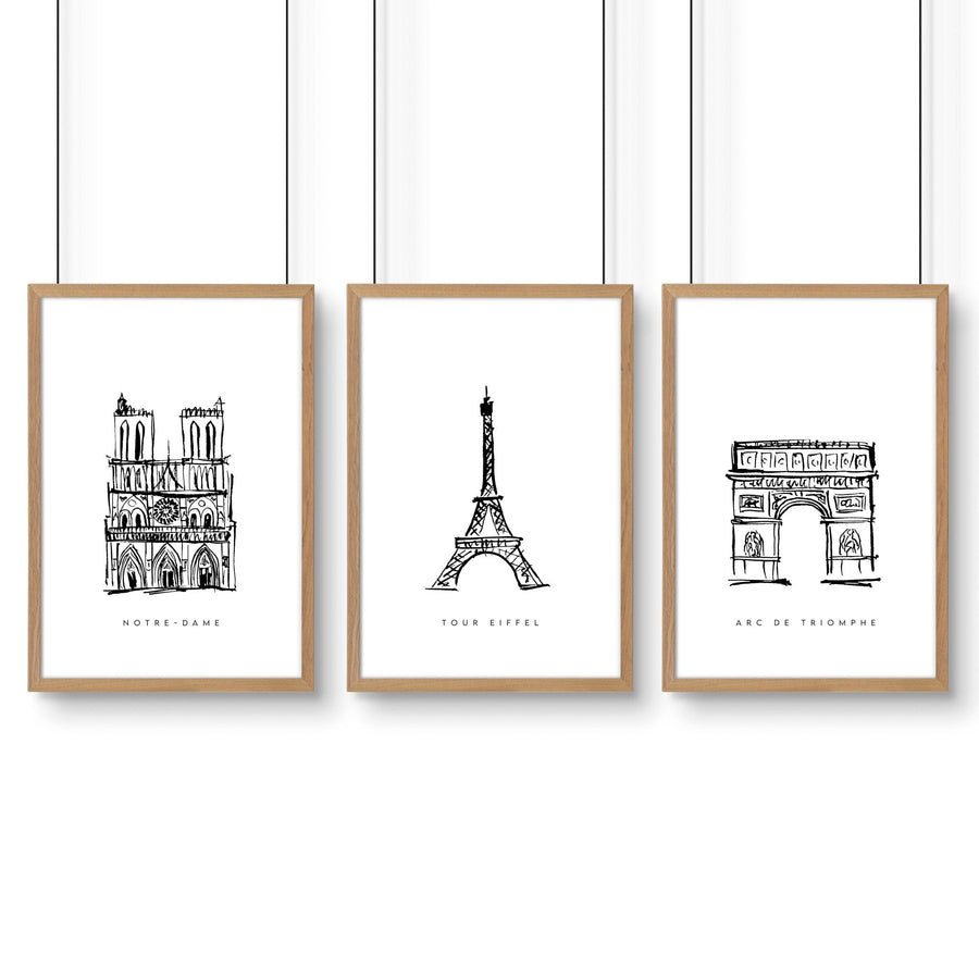 Wall Art Framed For Living Room | Set of 3 Paris Landmarks Wall art Prints
