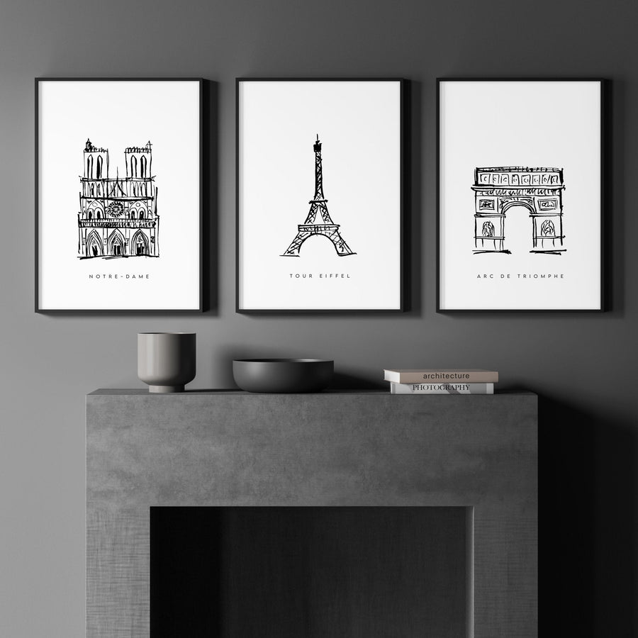 Wall Art Framed For Living Room | Set of 3 Paris Landmarks Wall art Prints