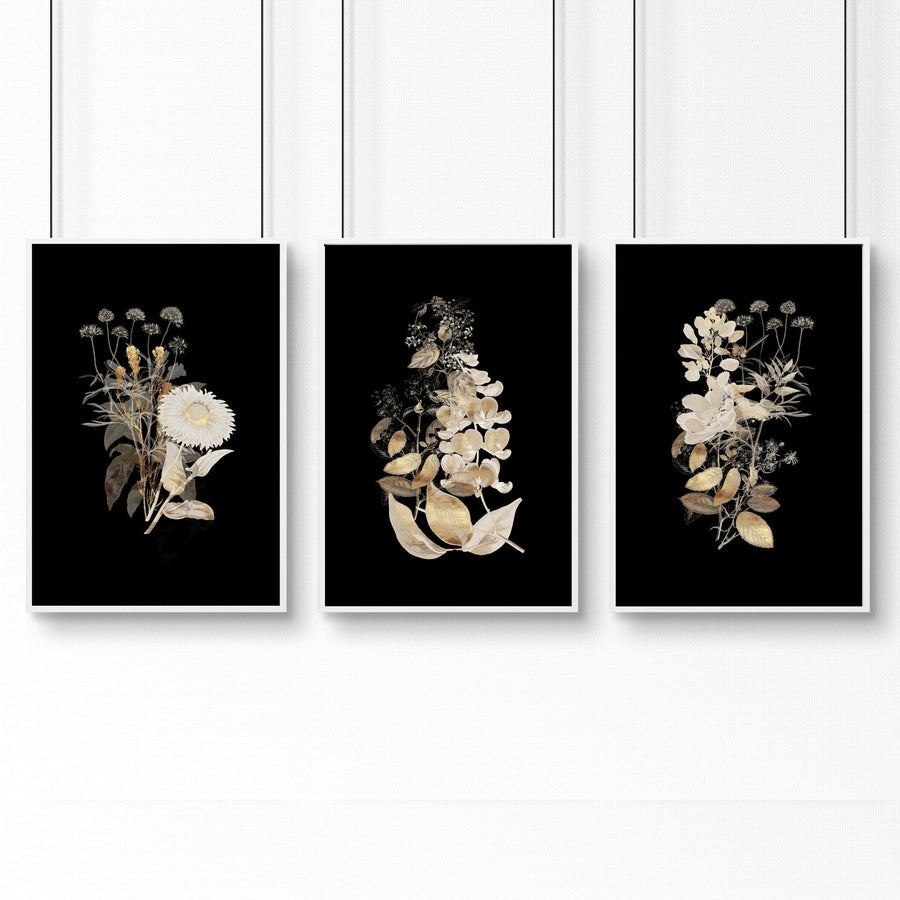 Wall art gold | set of 3 Floral wall art for living room