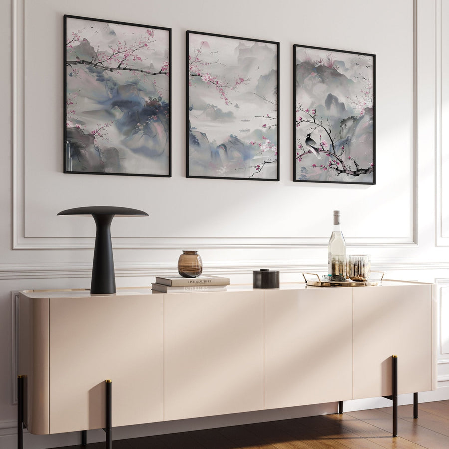Wall Art Living Room Large | Set of 3 Chinoiserie Wall art Prints