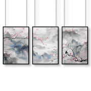 Wall Art Living Room Large | Set of 3 Chinoiserie Wall art Prints