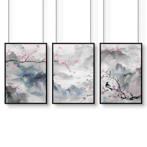 Wall Art Living Room Large | Set of 3 Chinoiserie Wall art Prints