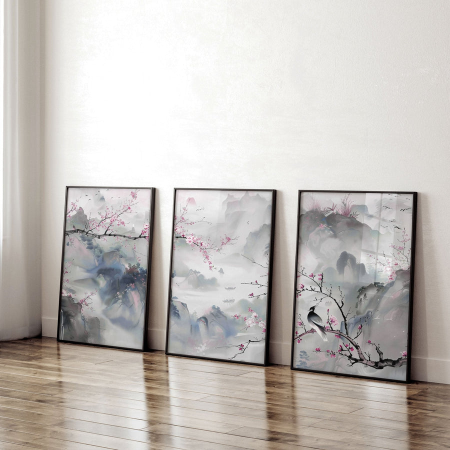 Wall Art Living Room Large | Set of 3 Chinoiserie Wall art Prints